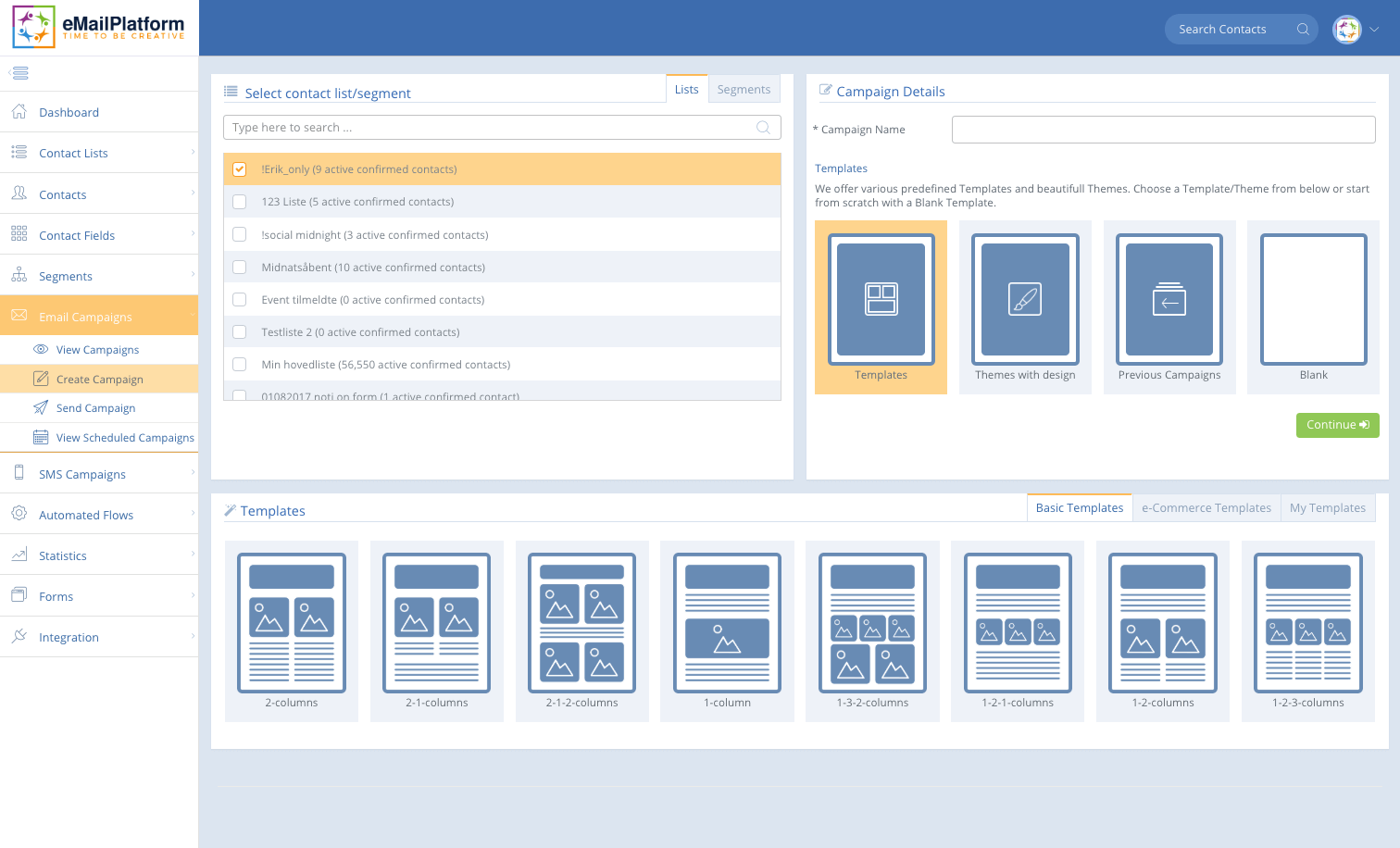 A screenshot from the interface of MarketingPlatform, picturing the instructions to create an email campaign.