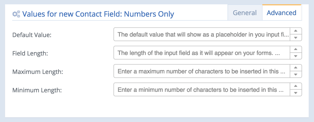 A screenshot from the interface of MarketingPlatform, picturing the instructions to Add a Number Field.