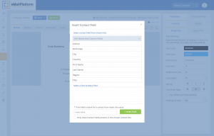 A screenshot from the interface of MarketingPlatform, picturing the instructions to Insert General Data Fields in Your Email Campaign.