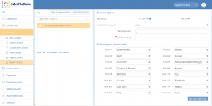 A screenshot from the interface of MarketingPlatform, picturing the instructions for exporting contacts.