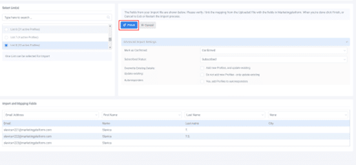 A screenshot from the interface of MarketingPlatform, picturing the instructions for importing profiles.