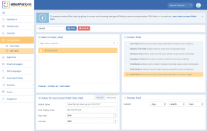 A screenshot from the interface of MarketingPlatform, picturing the instructions to Create a Date Field.