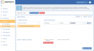 In many cases, you will need an expanded segment, in which selected contacts from the same or a different list should either receive or not receive your newsletter. In that case, use the +/- feature in the tab above your filtering.