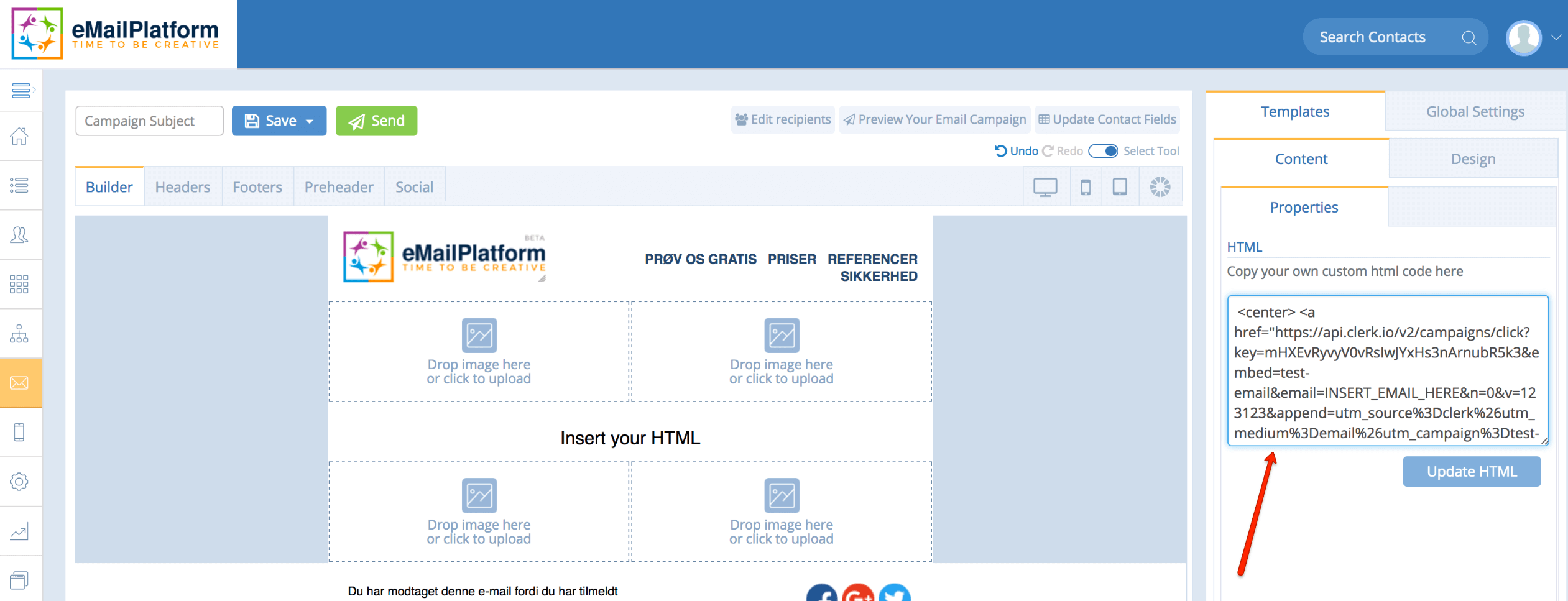 A screenshot from the interface of MarketingPlatform, picturing the instructions to integrate clerk.io with MarketingPlatform.