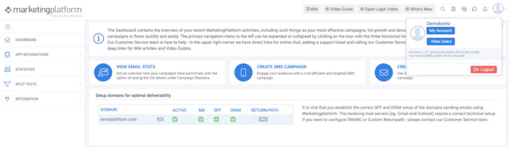 A screenshot from the interface of MarketingPlatform picturing the instructions for using User Accounts.