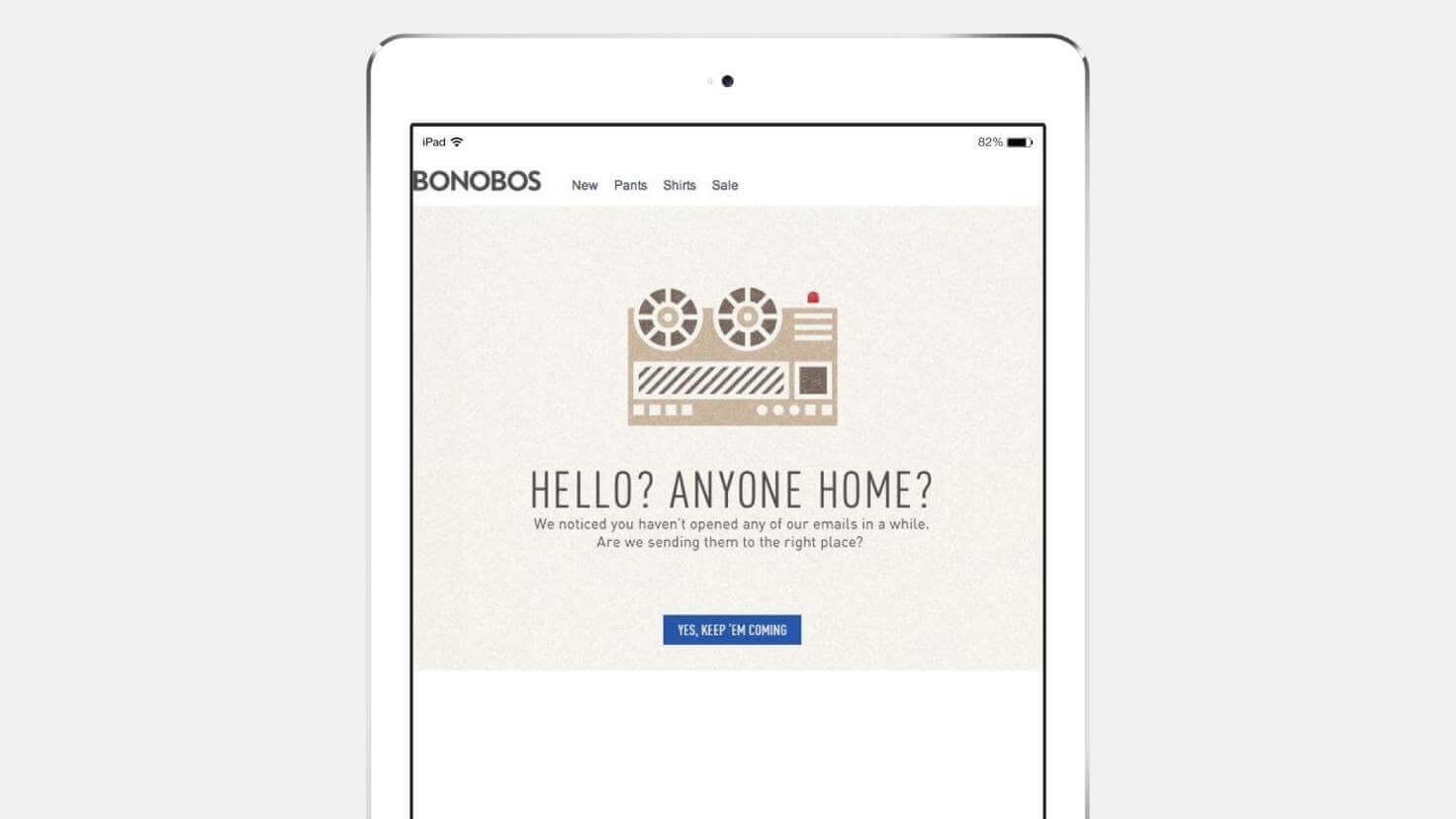 An example from Bonobos of a creative email marketing campaign, called break up email, sent to win-back customers.