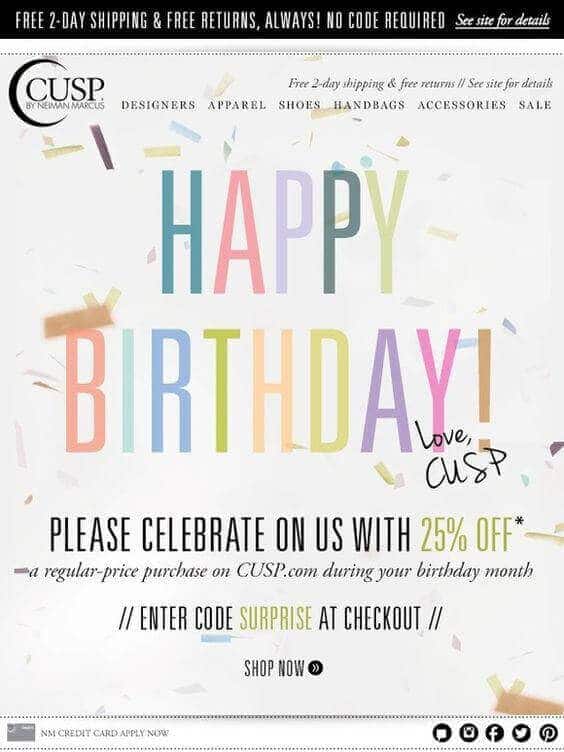 An example of a creative email marketing campaign sent to win-back customers using special offer as a gift for their birthday.