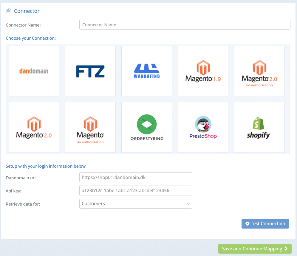 A screenshot from the interface of MarketingPlatform, picturing the instructions to Integrate DanDomain with MarketingPlatform.