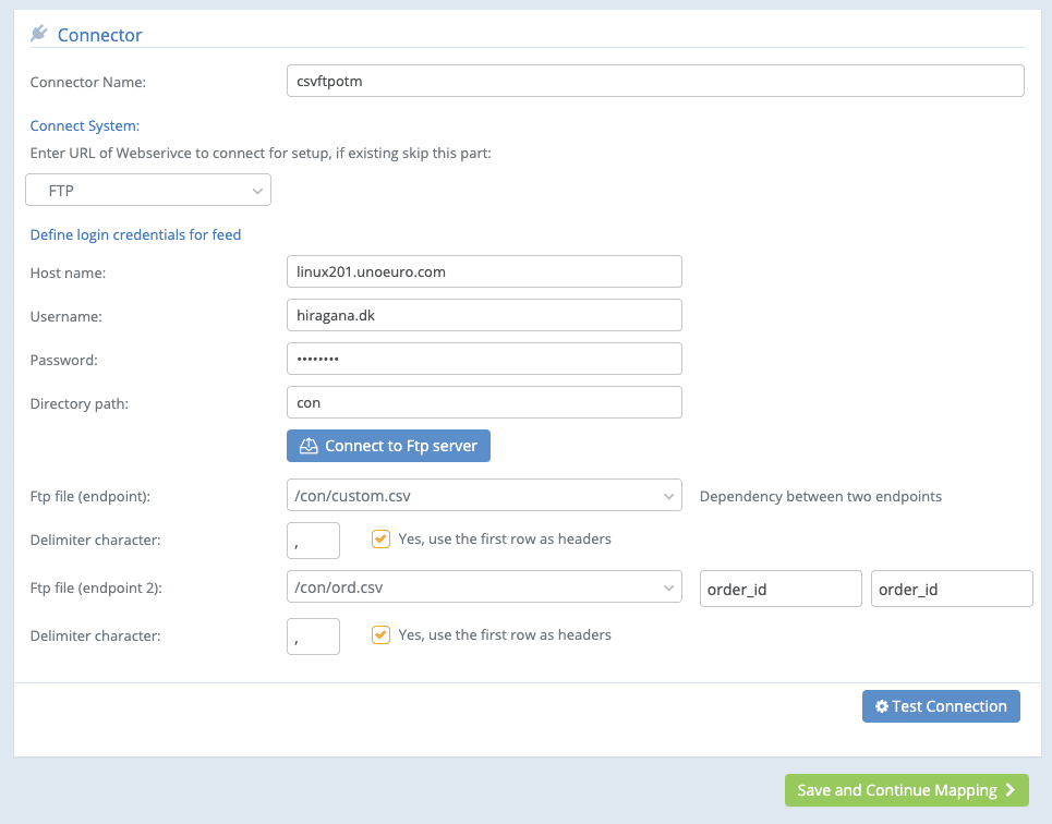 A screenshot from the interface of MarketingPlatform picturing the instructions for using One-to-Many CSV integration via FTP.