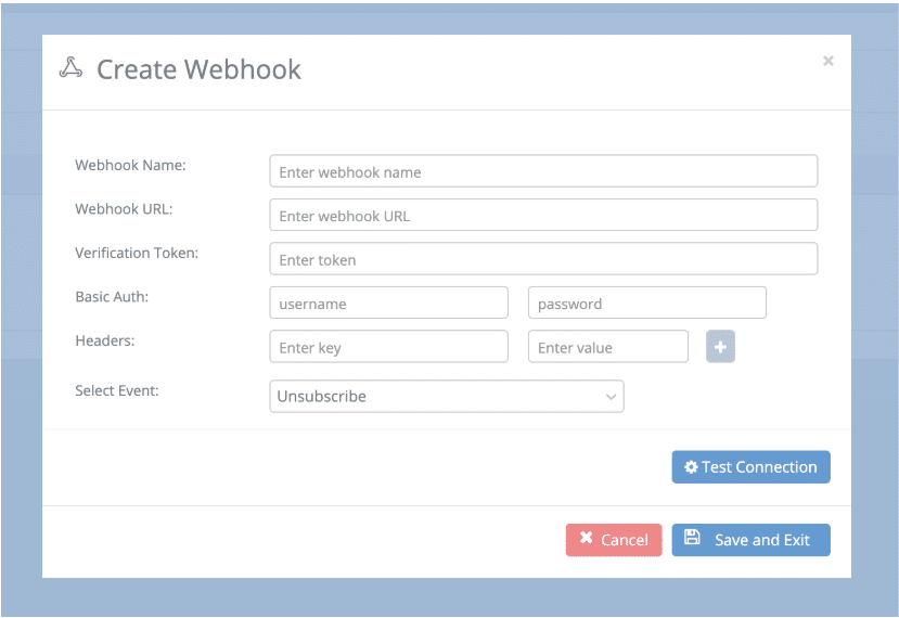 A screenshot from the interface of MarketingPlatform, picturing the instructions to set up a webhook.