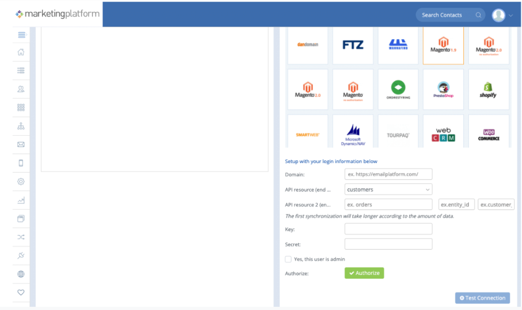 A screenshot from the interface of MarketingPlatform, picturing the instructions to set up a standard system.