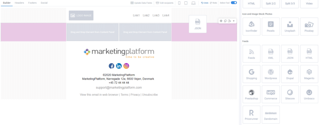 A screenshot from the interface of MarketingPlatform picturing the instructions for using feeds in email campaigns.