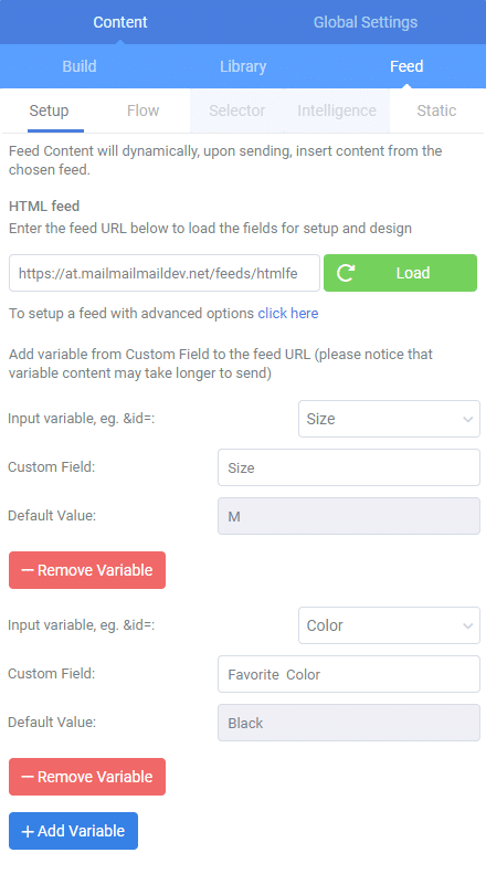 A screenshot from the interface of MarketingPlatform picturing the instructions for using feeds in email campaigns.