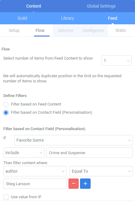 A screenshot from the interface of MarketingPlatform picturing the instructions for using feeds in email campaigns.