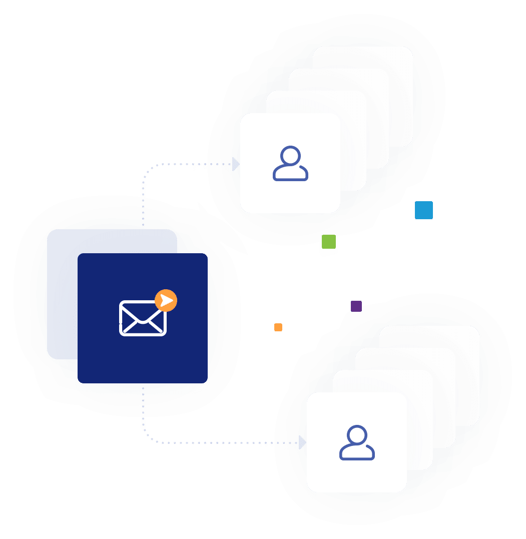 A graphic illustration of SMS messages and emails sent together through MarketingPlatform to the target audience to create higher engagement.