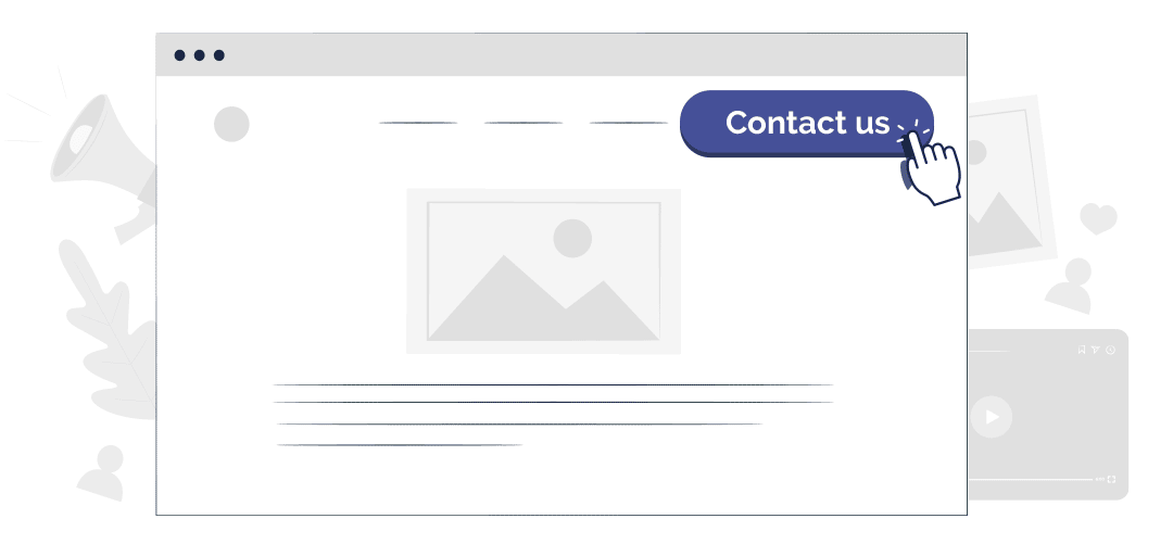 A hand-shaped cursor clicking on a call-to-action button that says "contact us" set on a particular webpage.