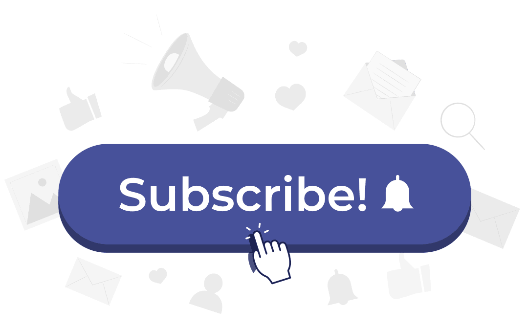 A hand-shaped cursor clicking on a call-to-action button that says "subscribe" leading to one's email marketing newsletters.