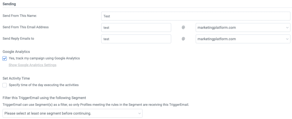 A screenshot from the interface of MarketingPlatform picturing the instructions for setting up a trigger to wish your recipients a happy birthday.