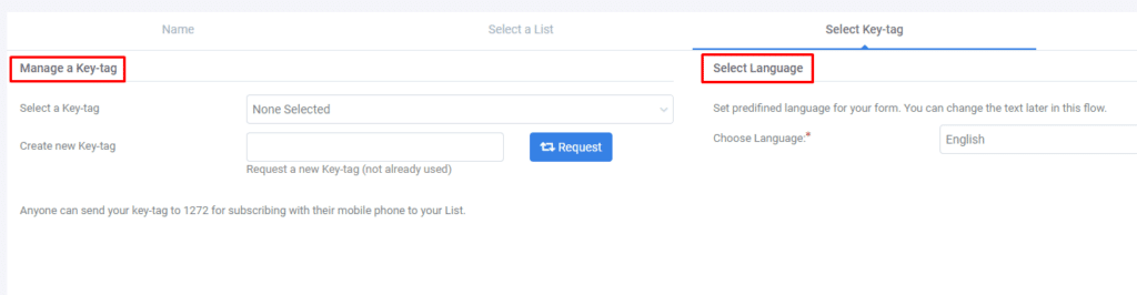 A screenshot from the interface of MarketingPlatform picturing the instructions for creating a 2-way SMS.