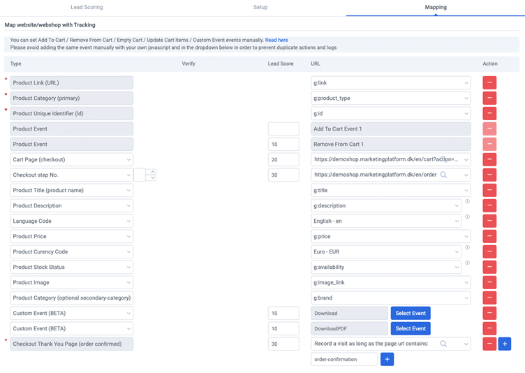 A screenshot from the interface of MarketingPlatform picturing the instructions for setting up tracking.